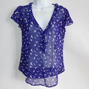 Lily Rose Sheer Top Women XS Cap Sleeve Blue‎ Bird